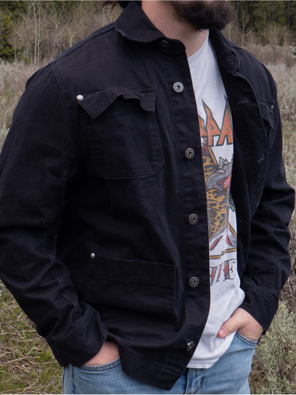 Men's Black Denim Button Up